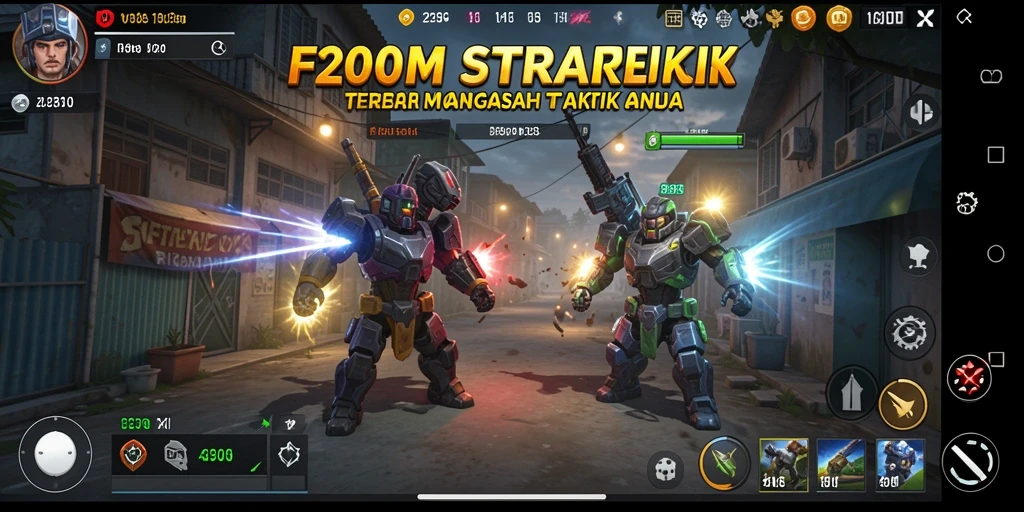 Screenshot gameplay F200M yang menunjukkan pertempuran strategi yang intens.
