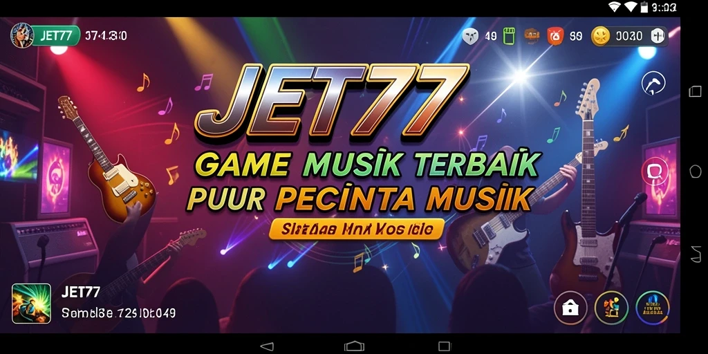 Tampilan screenshot utama JET77 menampilkan gameplay musik yang mengasyikkan.