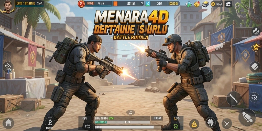 Screenshot MENARA4D menunjukkan aksi pertarungan yang seru di arena Battle Royale.