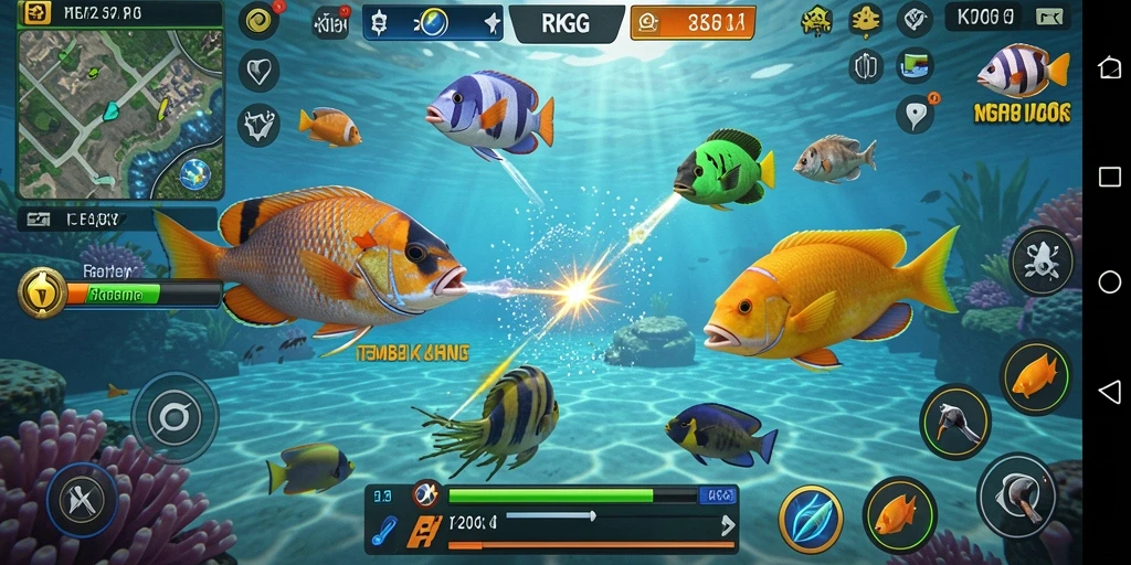 Tampilan gameplay Tembak Ikan yang menarik dan penuh warna.